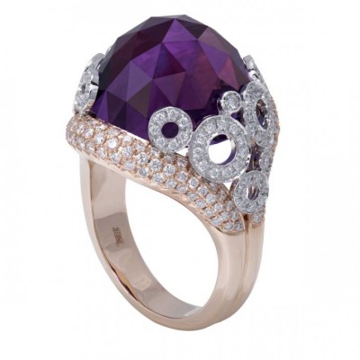 ELKE BERR-améthyste-diamants-bague-or jaune