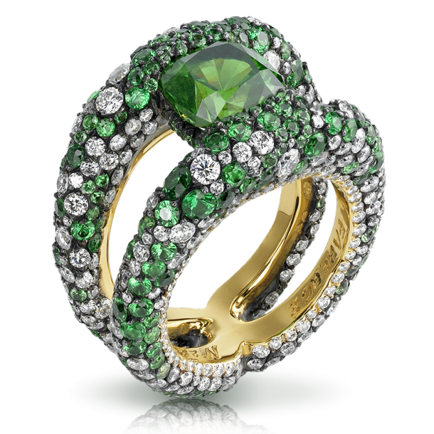 FABERGE-Bague Charmeuse Verte, Démantoide, pavage tsavorite et diamants