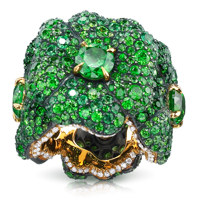 FABERGE-Bague Clover-grenats démantoides-diamants