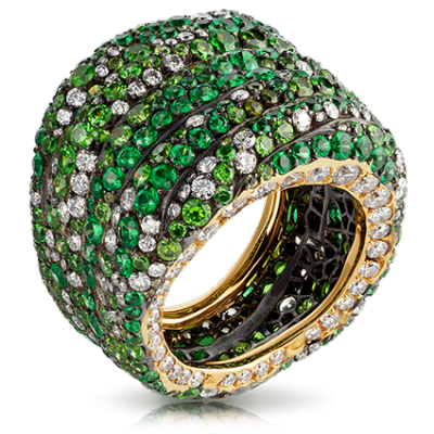 FABERGE-Bague Passion verte-grenas démantoides-grenats tsavorites