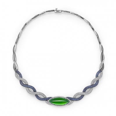 FEI LIU-Collier-Neckpiece Collection-or blanc-diamants-saphirs-Jadeite