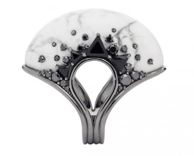 FERNANDO JORGE-Bague-Jade noir-Howlite-diamants noirs et blancs