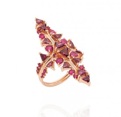 FERNANDO JORGE-Bague coktail flèche rouge-collection Fusion-or rose-rubis-rhodolites