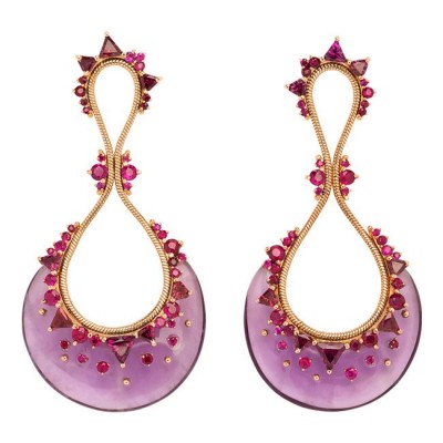 FERNANDO JORGE-Boucles d'oreilles Fusion-Rhodolite-améthyste-rubis