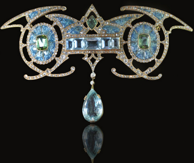 FOUQUET-aigue marine-émeraudes-diamants-broche