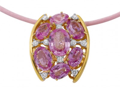 H GRINGOIRE-Saphirs roses-diamants-pendentif