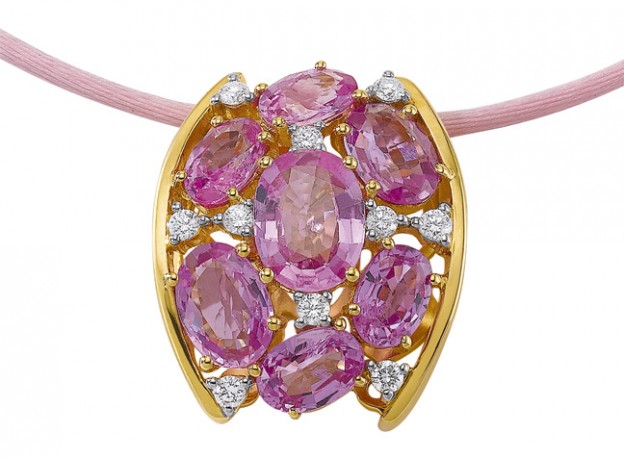 H GRINGOIRE-Saphirs roses-diamants-pendentif
