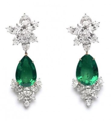 HARRY WINSTON-Boucles d'oreilles-chandelier vintage-diamants-émeraude