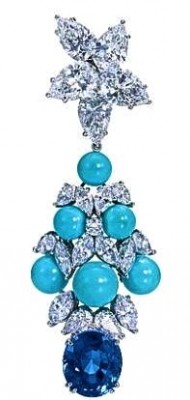 HARRY WINSTON-Boucles d'oreilles-pendentif-Turquoise-saphir-diamants