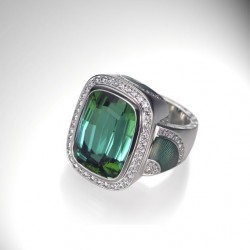 HINGO HENN-Bague-tourmaline verte-diamants-email-or blanc