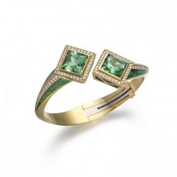 HINGO HENN-Bracelet-tourmaline verte-diamants-émail-gravure