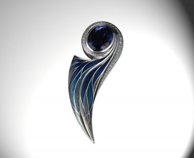 HINGO HENN-Broche-saphirs-diamants-émail