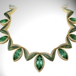 HINGO HENN-Collier-or jaune-tourmaline verte-diamants-émail-gravure