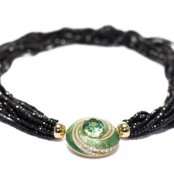 HINGO HENN-Collier-spinel noir-tourmaline verte-émail-diamants