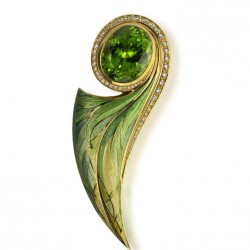 HINGO HENN-Pendentif broche-or jaune-émail-péridot-diamants