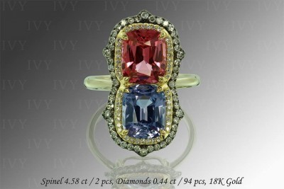 IVY-Spinelle bleu-spinelle rouge-diamants-or