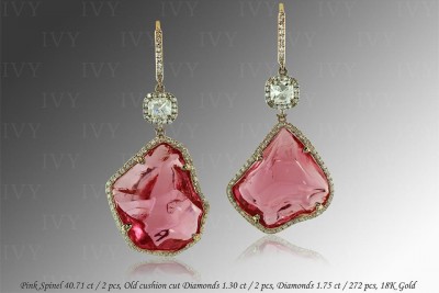 IVY-Spinelle rose brutes-diamants-or