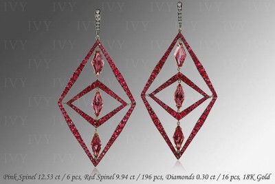 IVY-Spinelle rose-spinelle rouge-diamants-or