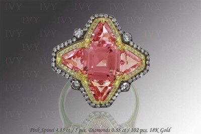 IVY-Spinellr rose 4.85ct-diamants-or