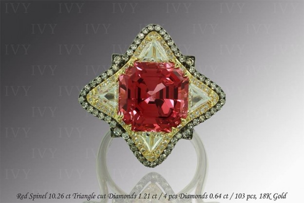 IVY-spinelle rouge 10.26ct-diamants-or
