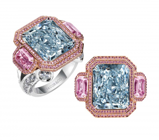 JACOB & CO-Bague Blue Nile-diamant bleu naturel-diamants roses-diamants blancs-platine