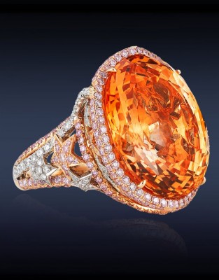 JACOB & CO-Bague Coktai-Saphir Ceylan 46.64 Ct-diamants roses-diamants blancs