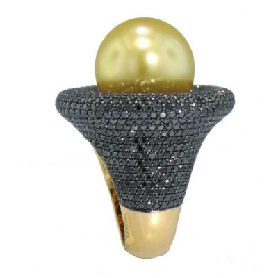 JACOB & CO-Bague coktail-perle-diamants noirs