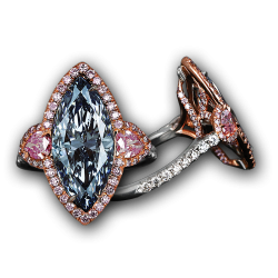 JACOB & CO-Bague-diamant bleu-platine-or rose-diamants roses-diamants blancs