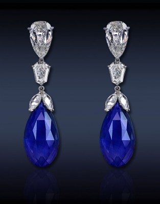 JACOB & CO-Boucles d'oreilles-briolette-saphir 37.72ct-diamants-platine