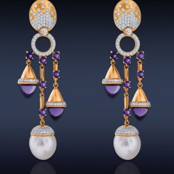 JACOB & CO-Boucles d'oreilles chandelier-perles d' Australie-améthyste-diamants-or rose
