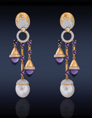 JACOB & CO-Boucles d'oreilles chandelier-perles d' Australie-améthyste-diamants-or rose