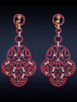 JACOB & CO-Collection Lace-boucles d'oreilles-rubis-diamants