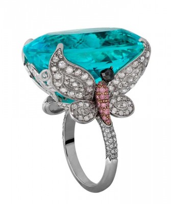 JACOB & CO-Collection Magnificient gems-bague-tourmaline Paraiba 48.27ct-diamants roses-diamants blancs