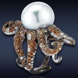 JACOB & CO-Collection Nature-bague-or blanc-perle d'Australie-diamants