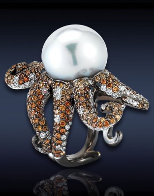 JACOB & CO-Collection Nature-bague-or blanc-perle d'Australie-diamants