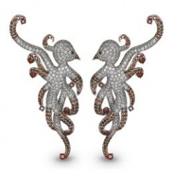 JACOB & CO-Collection Nature-boucles d'oreilles Bird-platine-diamants blancs diamants cognac