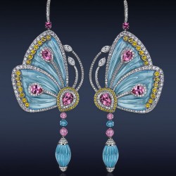 JACOB & CO-Collection Papillon-boucle d'oreille-topaze bleue-Tourmaline rose-saphirs jaunes-diamants