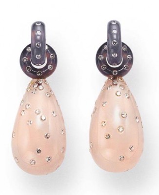 JAR-boucles d'oreilles-earing pendants-calcedoine-quartz rose-diamants-chalcedony-pink quartz-diamonds