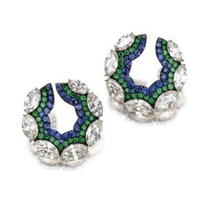 JAR-boucles d'oreilles-saphirs-émeraudes-diamants