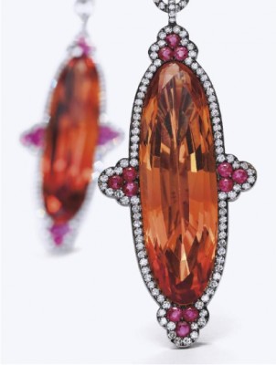 JAR-boucles d'oreilles-topaze impériale-rubis-diamants