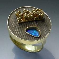 JEFF & SUSAN WISE-Bague jardin zen-argent oxydé-or jaune-opale