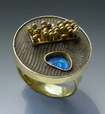 JEFF & SUSAN WISE-Bague jardin zen-argent oxydé-or jaune-opale