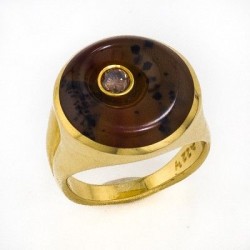 JEFF & SUSAN WISE-Bague-or jaune-diamant brun-agate du Montana