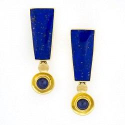 JEFF & SUSAN WISE-Boucle d'oreille-Exclamation-Lapis Lazuli-saphirs bleus-or jaune