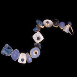 JEFF & SUSAN WISE-Bracelet Blues-argent-or jaune-calcédoine-Pietersite-Saphirs-pierre de lune-Iolite-opale Boulder