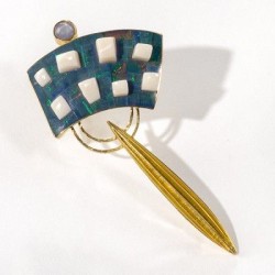 JEFF & SUSAN WISE-Broche Urban Sky Map- or jaune-corail-bambou-opale-saphirs