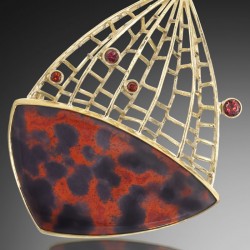 JEFF & SUSAN WISE-Broche-toile de Jupiter-or jaune-jaspe rouge-grenat