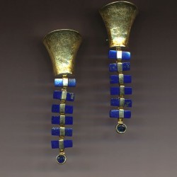 JEFF & SUSAN WISE-boucles d'oreilles-Lapis Lazuli-or jaune