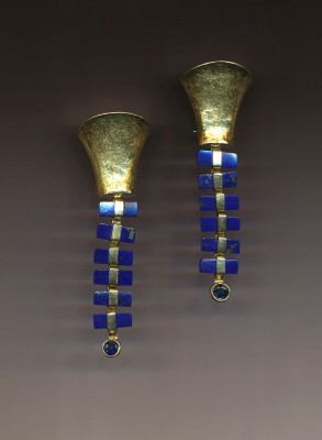 JEFF & SUSAN WISE-boucles d'oreilles-Lapis Lazuli-or jaune