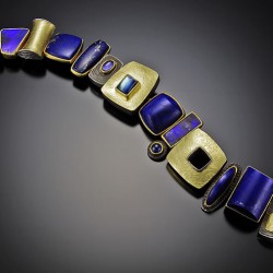 JEFF & SUSAN WISE-bracelet-argent oxydé-or-Lapis lazuli-opale boulder-pierre de Lune-saphirs